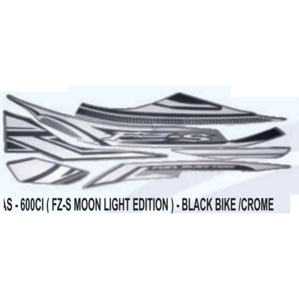 Graphics Sticker Set For Yamaha Fz-s | Moon Light Edition | Black Vehicle | Chrome Sticker | Both Sides