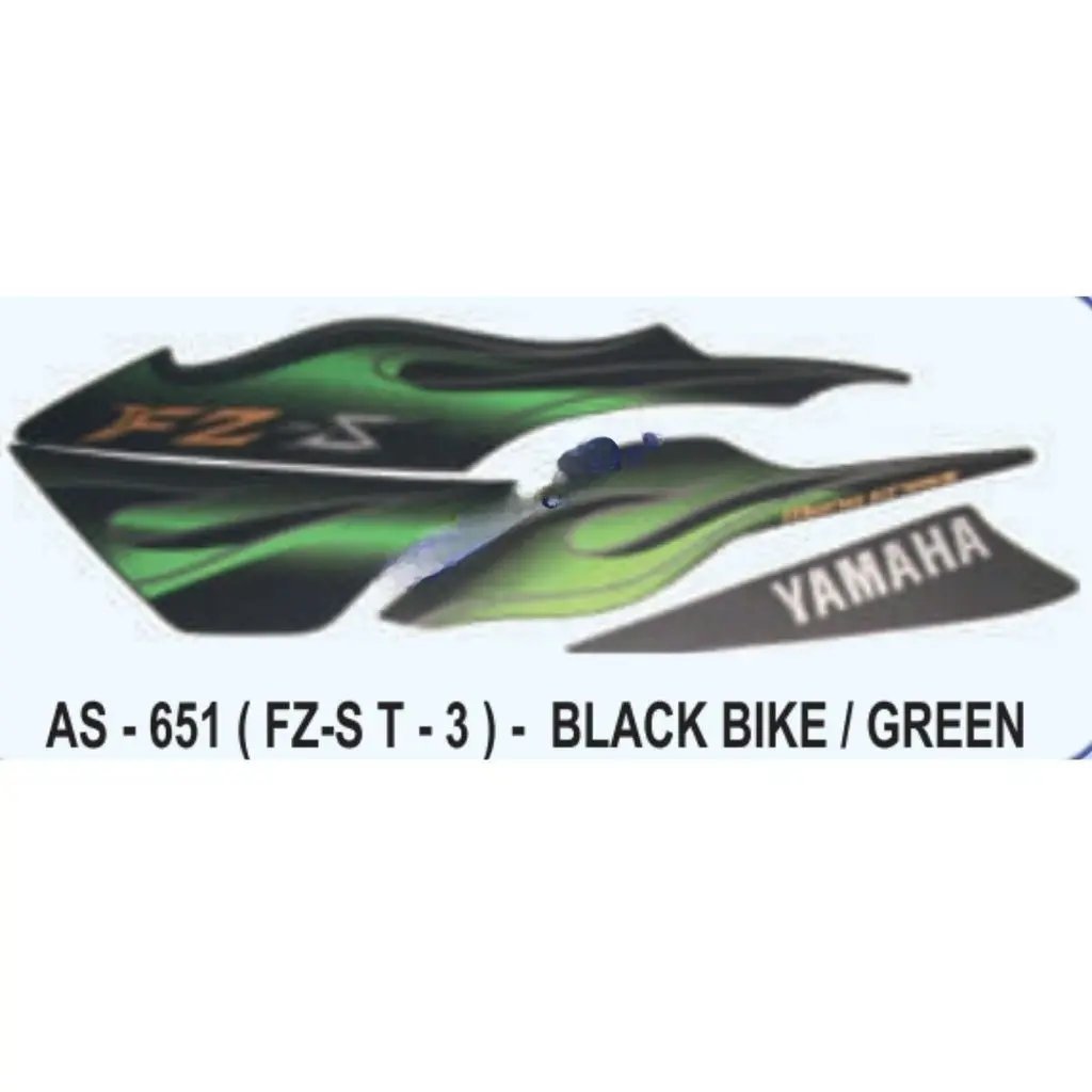 Graphics Sticker Set For Yamaha Fz-s | Type 3 | Black Vehicle | Green Sticker | Both Sides