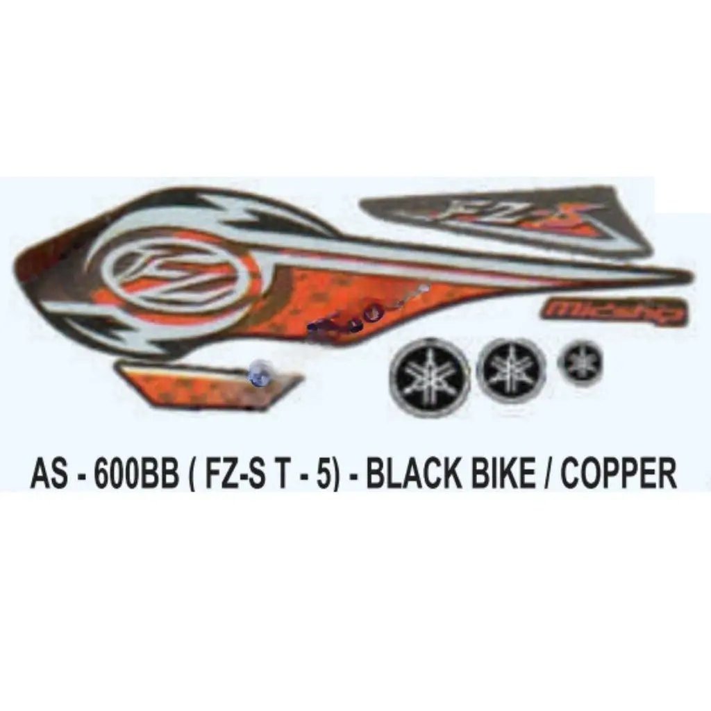Graphics Sticker Set For Yamaha Fz-s | Type 5 | Black Vehicle | Copper Sticker | Both Sides
