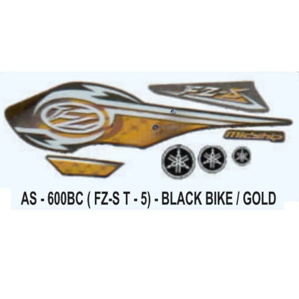 Graphics Sticker Set For Yamaha Fz-s | Type 5 | Black Vehicle | Gold Sticker | Both Sides
