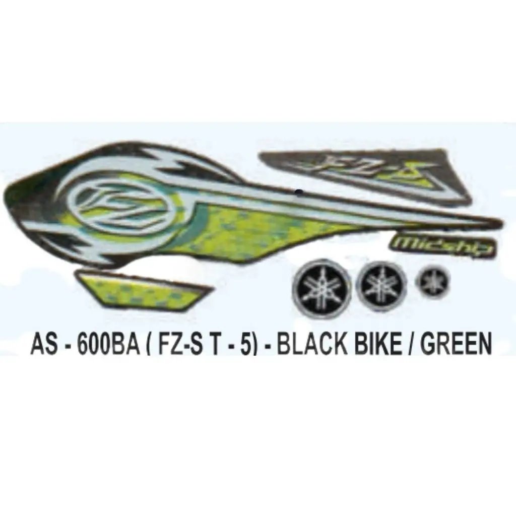 Graphics Sticker Set For Yamaha Fz-s | Type 5 | Black Vehicle | Green Sticker | Both Sides