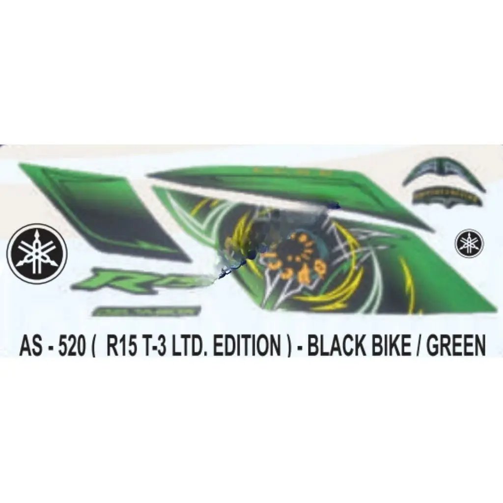 Graphics Sticker Set For Yamaha R15 | Type 3 | Black Vehicle | Green Sticker | Both Sides
