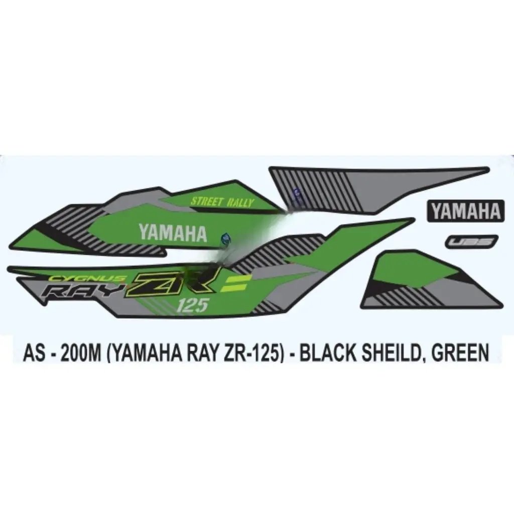 Graphics Sticker Set For Yamaha Ray Zr 125 | Black Vehicle | Green Sticker | Both Sides