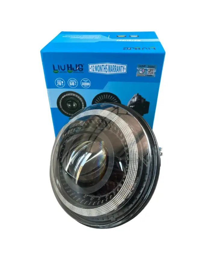 LIU HJG projector headlight 7 inches premium with 62 watt power compatible for Royal Enfield , harley davidson , mahindra thar , gypsy - 1 year warranty
